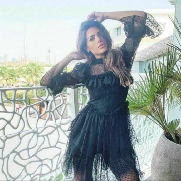 NWT Sandra Mansour x H&M Tulle Lace Black Dress sz S - Picture 3 of 11